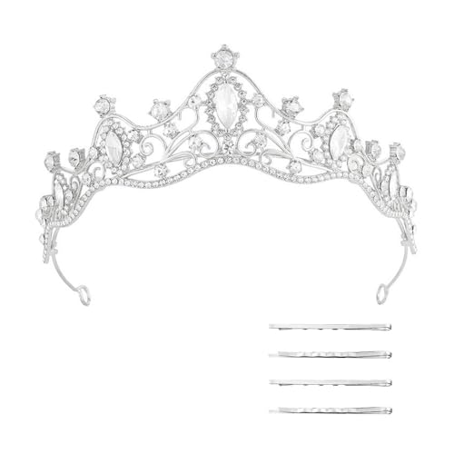 XFSRG Strassstein Diademe Damen Elegante Krone mit Haarspange Leicht Luxuriös Hochzeits Kopfschmuck für Geburtstag Erwachsenwerden von XFSRG