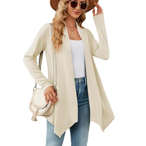 XFSRG Strickjacke Damen Leichte Strick Lang Cardigan Open Front Sweater Herbst Winter Elegant Casual Strickcardigan Pullover (Aprikose/L) von XFSRG