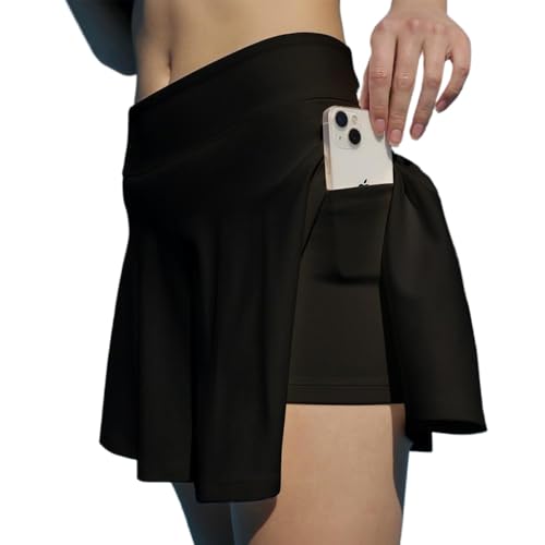 XFSRG Tennisrock Damen mit Hose Kleid Crossover mit Taschen Hohe Taille Sport Rock Damen Sommer Golfrock Sportrock Tenniskleid von XFSRG