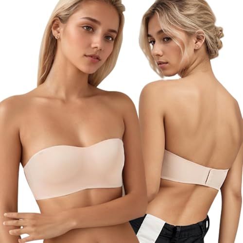 XFSRG Trägerloser BH Damen Push Up Ohne Bügel Soft Bra Büstenhalter mit Geformte Cups Unsichtbar Abnehmbare Träger für Abendkleider Ballkleider Brautkleider（Hautfarbe 34/75AB） von XFSRG