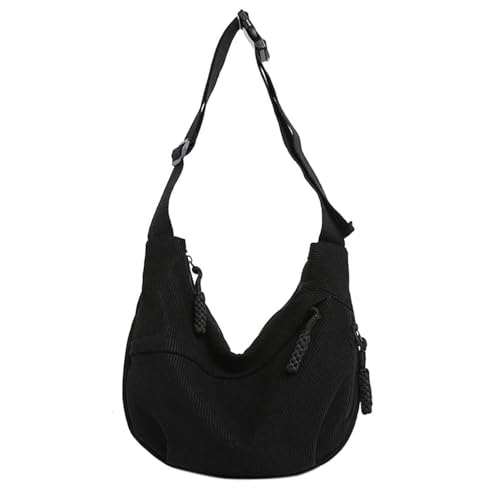 XFSRG Umhängetasche Damen Cord Crossbag Halbmond Kord Schultertasche Umhängetasche mit Verstellbarem Gurt für Reisen Arbeit Uni（Schwarz） von XFSRG