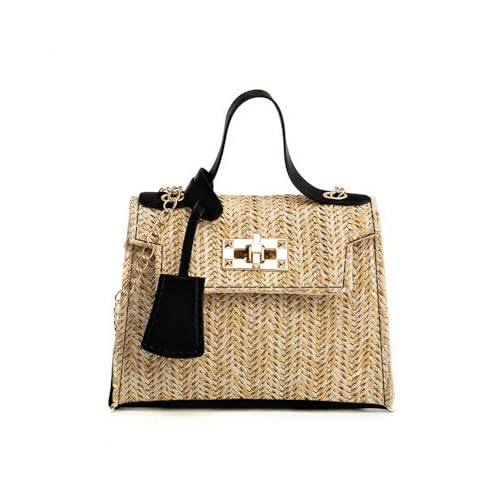 XFSRG Umhängetasche Damen Strohgeflecht Handtasche Strandtasche Verschluss mit Schloss Vielseitiges Modisches Accessoire von XFSRG