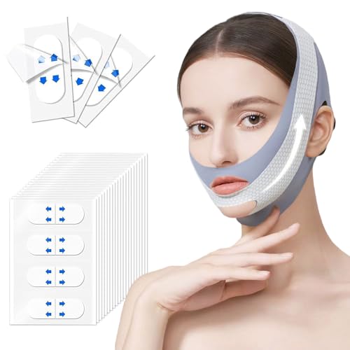 XFSRG V Gesichtsmasken Wiederverwendbare V-Gesichtsbandage Anti Wrinkle Bandage mit Facelifting Aufkleber V Line Lifting Mask Doppelkinn Entferner Face-Lifting Maske für Frauen (Grau) von XFSRG