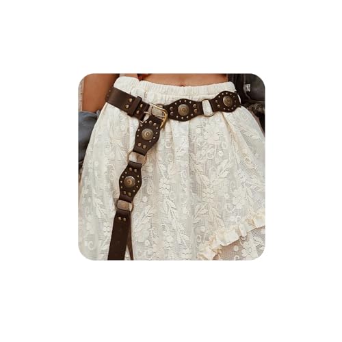 XFSRG Vintage Leder Taillengürtel Damen Western Stil Nieten Verziert Modischer Damen-Gürtel für Freizeit und Party (110cm) von XFSRG