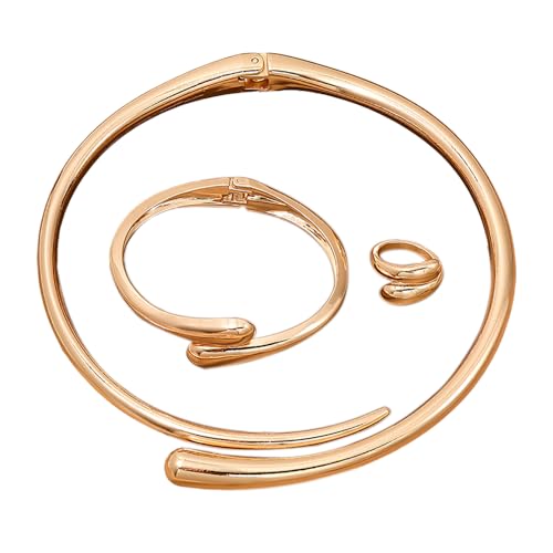 XFSRG Wassertropfen Schmuckset für Damen Teardrop Halskette Armband Ringe Offener Vergoldet Versilbert Schmuck Set Modeschmuck für Mädchen Frauen (Gold) von XFSRG