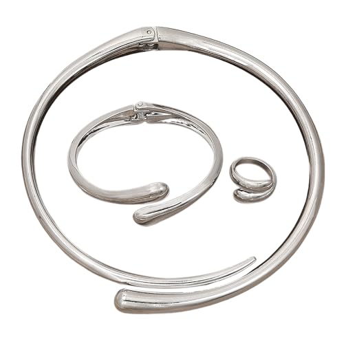 XFSRG Wassertropfen Schmuckset für Damen Teardrop Halskette Armband Ringe Offener Vergoldet Versilbert Schmuck Set Modeschmuck für Mädchen Frauen (Silber) von XFSRG