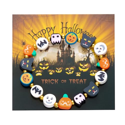 XFSRG Weiche Tonperlen Halloween Armband Damen Kürbis Geister Perlen Armbänder Farbig Hypoallergen für Halloween und Kostümpartys XFSRG Weiche Tonperlen Halloween Armband Damen Kürbis Geister Perlen Armbänder Farbig Hypoallergen für Halloween und Kostümpartys von XFSRG