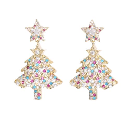 XFSRG Weihnachten Ohrringe Damen Weihnachtsbaum Glitzernde Strasssteine Ohrringe Süß und Luxuriös Geeignet für Festpartys Feiern von XFSRG