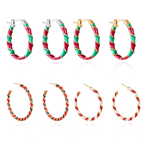 XFSRG Weihnachts Ohrringe Damen Gedrehte Creolen Modeschmuck Weihnachten Strass Festlich Edelstahl Ohrringe Weihnachtsdesign Schmuck für Weihnachtsfeier von XFSRG