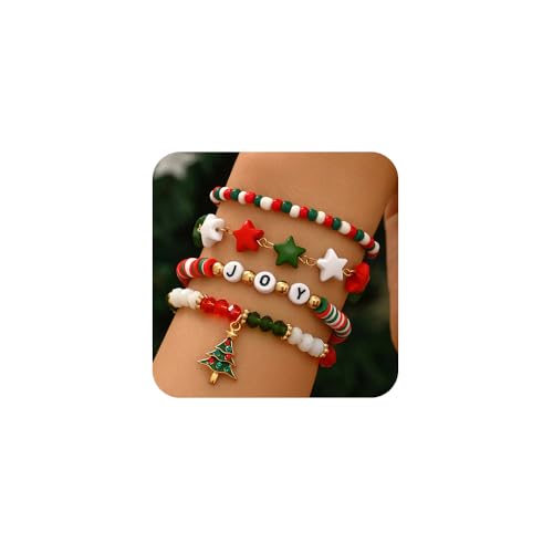 XFSRG Weihnachtsarmband Perlenarmband Set Schmuck Damen Weihnachten Sternanhänger Armband Damen Set Beads Bracelet Freundschaftsarmband Modeschmuck Weihnachtsfeier Accessoires Weihnachtsbaum Anhänger von XFSRG