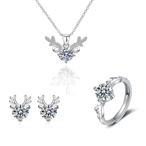 XFSRG Weihnachtsohrringe Rentier Schmuckset Christmas Decorations Weihnachtsschmuck Damen Halskette Ring Ohrringe Hirsch Design Festlicher Schmuck für Weihnachten von XFSRG