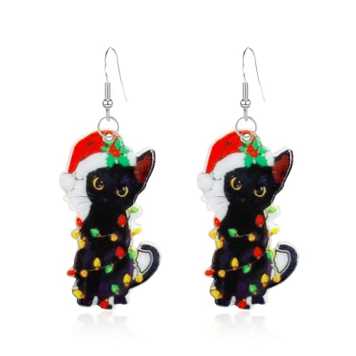 XFSRG Weihnachtsohrringe für Frauen mit schwarzer Katzen Dekoration als festliche Accessoires für Weihnachtsfeiern und festliche Anlässe im eleganten Design mit hochwertiger Verarbeitung von XFSRG