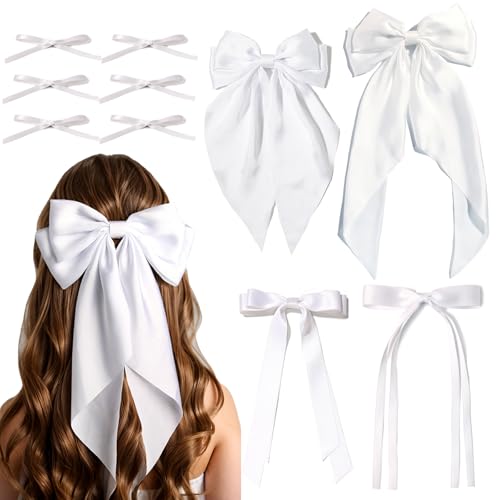 Haarspangen für Damen, seidige Satin-Schleifen, Haarklammer für Damen, weiße große Quaste, Haarschleife, verschiedene Stile, Haarschmuck, 10 Stück Haarspangen für Damen, seidige Satin-Schleifen, Haarklammer für Damen, weiße große Quaste, Haarschleife, verschiedene Stile, Haarschmuck, 10 Stück von XFYUZR