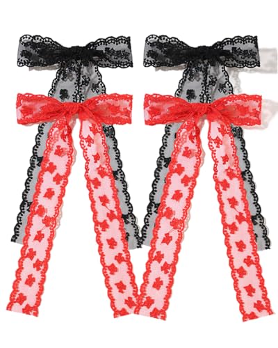 XFYUZR Große Spitzen-Haarschleifen für Damen und Mädchen, Tüll-Haarschleifen, Clip mit Schleife, Stickerei, langes Schwanzband für Hochzeit, Haarschleifen, Haarschmuck als Geschenk, 4 Stück XFYUZR Große Spitzen-Haarschleifen für Damen und Mädchen, Tüll-Haarschleifen, Clip mit Schleife, Stickerei, langes Schwanzband für Hochzeit, Haarschleifen, Haarschmuck als Geschenk, 4 Stück von XFYUZR