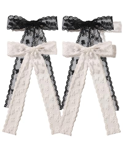 XFYUZR Große Spitzen-Haarspange, Haarspange für Party und Hochzeit, niedliche Schleifen mit Tüllspitze, langes Schwanzband, Haarschmuck, Schwarz und Weiß, Haarschleifen für Damen und Mädchen, 4 Stück XFYUZR Große Spitzen-Haarspange, Haarspange für Party und Hochzeit, niedliche Schleifen mit Tüllspitze, langes Schwanzband, Haarschmuck, Schwarz und Weiß, Haarschleifen für Damen und Mädchen, 4 Stück von XFYUZR