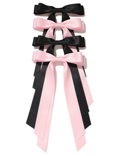 XFYUZR Haarschleifen, Haarschmuck, Seidiges Satin, Schwarz und Rosa, Schleife, Haarspange mit Krokodilklemme, Quaste, Haarspange für Damen und Mädchen, 4 Stück XFYUZR Haarschleifen, Haarschmuck, Seidiges Satin, Schwarz und Rosa, Schleife, Haarspange mit Krokodilklemme, Quaste, Haarspange für Damen und Mädchen, 4 Stück von XFYUZR