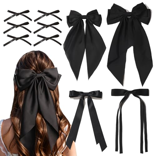 XFYUZR Haarspangen aus seidigem Satin, Haarschleife, Haarspange und Metall-Clips mit langem Schwanz, verschiedene Stile, Haarschmuck für Damen, schwarze Haarschleifen, 10 Stück XFYUZR Haarspangen aus seidigem Satin, Haarschleife, Haarspange und Metall-Clips mit langem Schwanz, verschiedene Stile, Haarschmuck für Damen, schwarze Haarschleifen, 10 Stück von XFYUZR