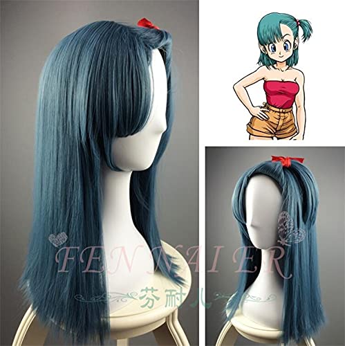 Bewerben Sie sich bei Tokyo Anime DragonBall Bulma Cosplay Perücke Frauen Buruma Blaues glattes Haar mit Pferdeschwanz von XFZJCHAP