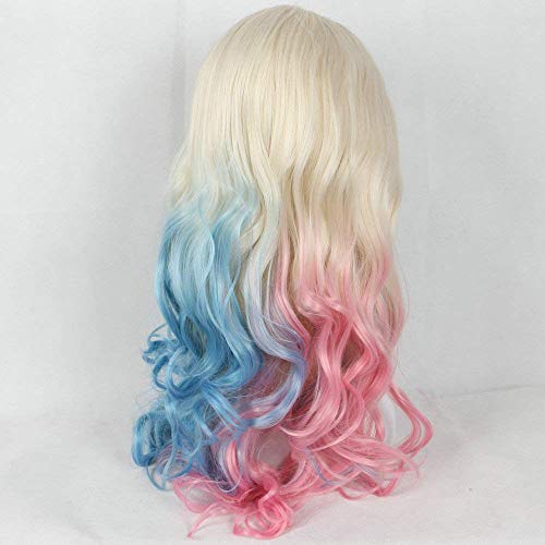 -Perücke für Cosplay Harley Quinn Perücke Cosplay Weiß Blond 60 Ombre Halb Rosa Halb Blau Lace Front Perücken für Frauen Synthetische Langwellige Drag Queen Perücken 24 Zoll von XFZJCHAP