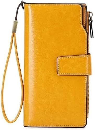 XFZJCHAP Brieftasche WOM Retro Long Wallet RFID Anti-Diebstahl-Pinsel Brieftasche große Kapazitätskupplung (Farbe: Gelb, Größe: a) von XFZJCHAP