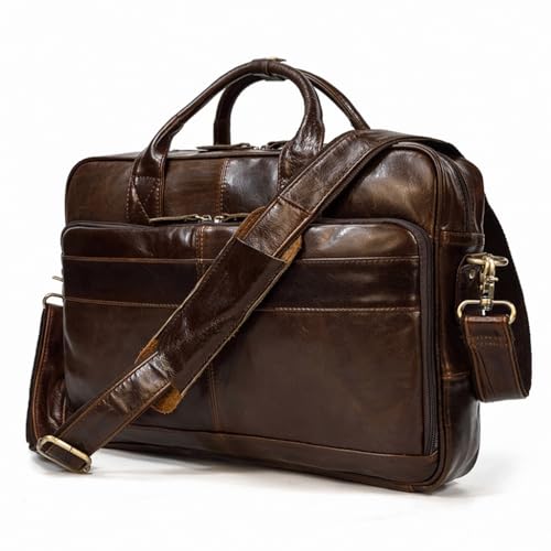 XFZJCHAP Herren Leder Aktentasche Retro Business Tote Cowide Schulter -Cross -Body -Computertasche Pendlertasche (Svart) von XFZJCHAP