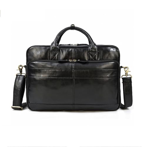 XFZJCHAP Herren Leder Aktentasche Retro Business Tote Cowide Schulter -Cross -Body -Computertasche Pendlertasche (Svart) von XFZJCHAP