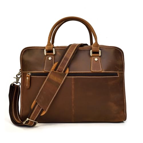XFZJCHAP Herren Leder Aktentasche Vintage Leder Pendler Tasche Business Schulter-Cross-Body-Tasche 15-Zoll-Computertasche (Rosso) von XFZJCHAP