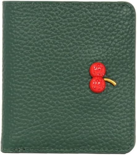 XFZJCHAP Kartenbrieftaschen Guine Leder WOM WOM Small Wallet Cowhide Damen Einfacher Kleiner Kirsche Kurzer Brieftasche Lederschnalle Ultra-dünner Multi-Karten (Farbe: Schwarz) von XFZJCHAP