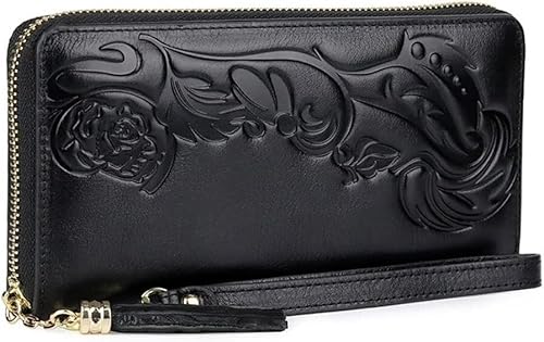 XFZJCHAP Kartenbrieftaschen echter Leder Brieftasche WOM Guine Leder WOMs Brieftasche Langes Reißverschluss Brieftasche große Frau Leder Geldbörsen Damen Clutch Money Bag (Farbe: Schwarz) von XFZJCHAP