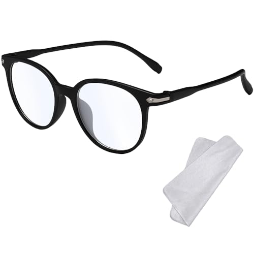 XFentech Blaulicht-Brillen fur Damen Herren - Computer-brille Runder Rahmen Gaming-Lesebrille Blaulichtfilter Brille Anti Augenermüdung Computerspielbrille Unisex-Brille - Schwarz von XFentech