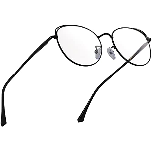 XFentech Blaulichtfilter Brille - Damen Herren UV400 Schutz Klassische Metall Oval Rahmen Klare Linse Brille Dekobrillen Gaming Computerbrillen, C3 Schwarz von XFentech