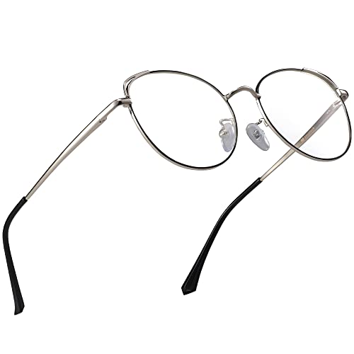 XFentech Blaulichtfilter Brille - Damen Herren UV400 Schutz Klassische Metall Oval Rahmen Klare Linse Brille Dekobrillen Gaming Computerbrillen, C5 Schwarz-Silber XFentech Blaulichtfilter Brille - Damen Herren UV400 Schutz Klassische Metall Oval Rahmen Klare Linse Brille Dekobrillen Gaming Computerbrillen, C5 Schwarz-Silber von XFentech