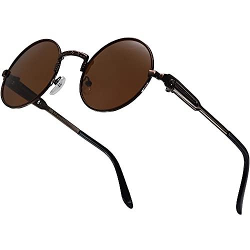 XFentech Sonnenbrille für Männer Frauen - Klassische Mode Runde Polarisierte Steampunk Stil Sonnenbrille UV400 Schutz Matel Frame, B2 Brauner Rahmen - Braune Linsen von XFentech