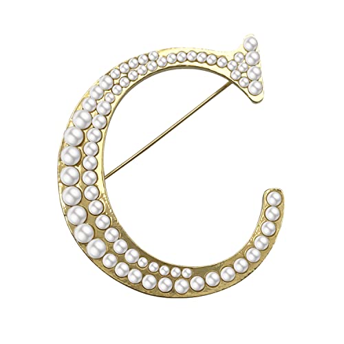 XGALBLA Anstecknadel mit Alphabet-Buchstaben (A-Z), plattiertes Metall, Kunstperle, für Damen und Mädchen (goldfarben), Metall Kunstperle, Kunstperle von XGALBLA