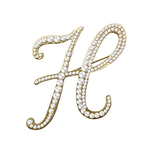 XGALBLA Anstecknadel mit Alphabet-Buchstaben (A-Z), plattiertes Metall, Kunstperle, für Damen und Mädchen (goldfarben), Metall Kunstperle, Kunstperle von XGALBLA