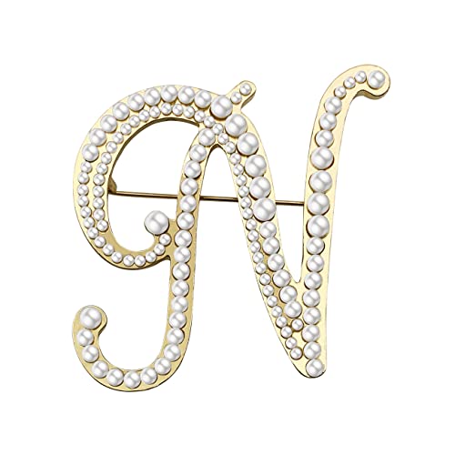 XGALBLA Anstecknadel mit Alphabet-Buchstaben (A-Z), plattiertes Metall, Kunstperle, für Damen und Mädchen (goldfarben), Metall Kunstperle, Kunstperle von XGALBLA