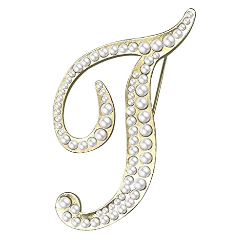 XGALBLA Anstecknadel mit Alphabet-Buchstaben (A-Z), plattiertes Metall, Kunstperle, für Damen und Mädchen (goldfarben), Metall Kunstperle, Kunstperle von XGALBLA