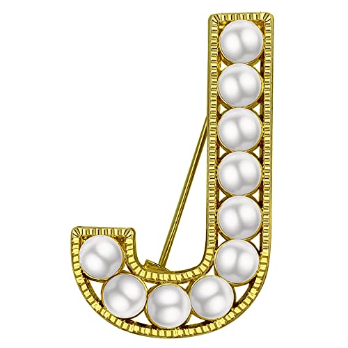 XGALBLA Buchstaben-Brosche, Anstecknadeln (A-Z), beschichtetes Metall, Kunstperle, Brosche für Frauen und Mädchen, inspiriertes Geschenk (goldfarben), Metall Kunstperle, Kunstperle von XGALBLA