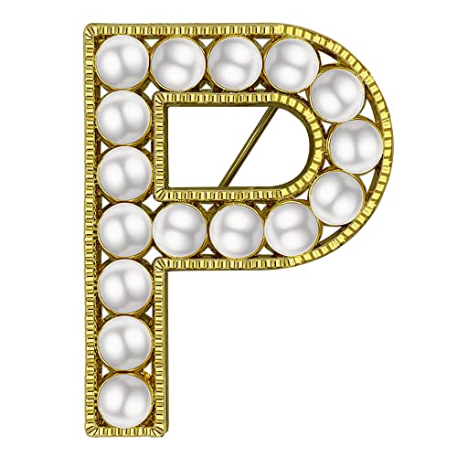 XGALBLA Buchstaben-Brosche, Anstecknadeln (A-Z), beschichtetes Metall, Kunstperle, Brosche für Frauen und Mädchen, inspiriertes Geschenk (goldfarben), Metall Kunstperle, Kunstperle von XGALBLA
