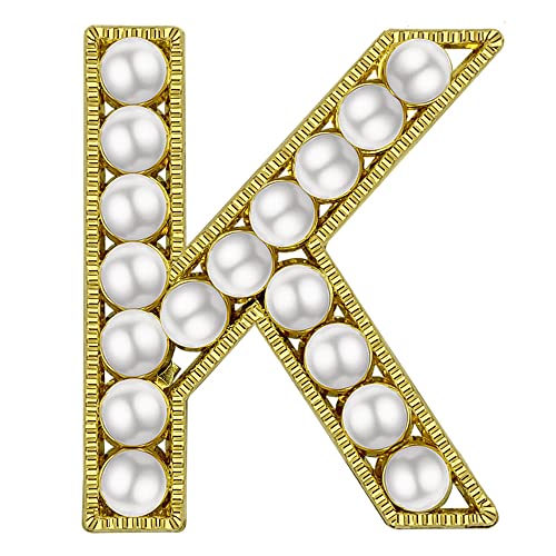XGALBLA Buchstaben-Brosche, Anstecknadeln (A-Z), beschichtetes Metall, Kunstperle, Brosche für Frauen und Mädchen, inspiriertes Geschenk (goldfarben), Metall Kunstperle, Kunstperle von XGALBLA