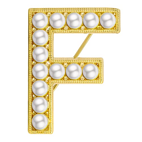 XGALBLA Buchstaben-Brosche, Anstecknadeln (A-Z), beschichtetes Metall, Kunstperle, Brosche für Frauen und Mädchen, inspiriertes Geschenk (goldfarben), Metall Kunstperle, Kunstperle von XGALBLA