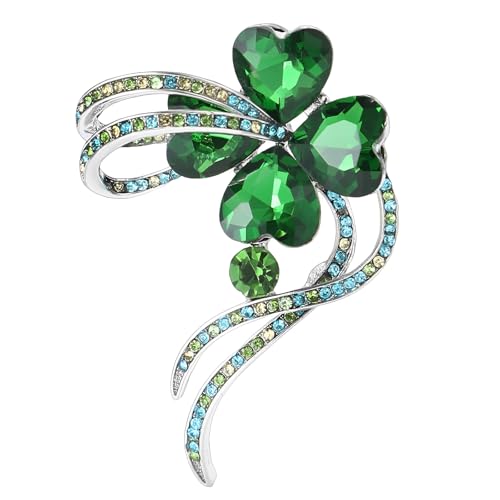 XGALBLA St. Patrick's Day Glücksbringer elegante Strass-Kristalle grün vierblättriges Kleeblatt Brosche Silber Blütenblatt Valentinstag Blume Revers Brosche für Frauen, Metall, Kristall Kein Edelstein XGALBLA St. Patrick's Day Glücksbringer elegante Strass-Kristalle grün vierblättriges Kleeblatt Brosche Silber Blütenblatt Valentinstag Blume Revers Brosche für Frauen, Metall, Kristall Kein Edelstein von XGALBLA