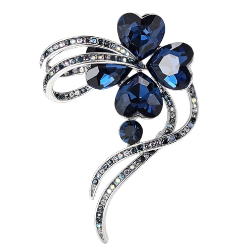 XGALBLA St. Patrick's Day Glücksbringer elegante Strass-Kristalle grün vierblättriges Kleeblatt Brosche Silber Blütenblatt Valentinstag Blume Revers Brosche für Frauen, Metall, Kristall Kein Edelstein von XGALBLA