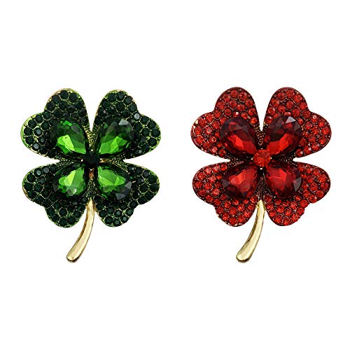 XGALBLA St. Patrick's Day Glücksbringer grün vierblättriges Kleeblatt Brosche für Frauen Mädchen Metall Strass Strass von XGALBLA