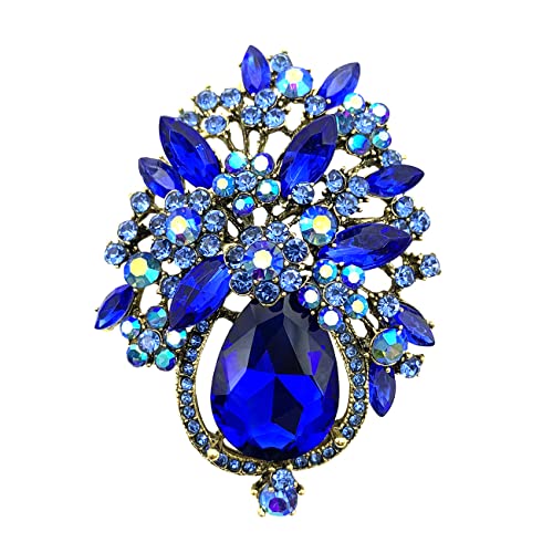 XGALBLA Vintage Hochzeit Braut Big Kristall Strass Brosche Pin Bankett Schmuck Goldton, Metall, Strass, Kristall von XGALBLA