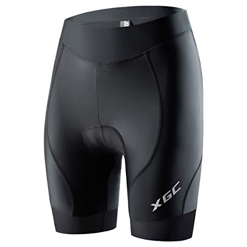 XGC Damen Radhose Radunterhose mit hoher Dichte Hohe Elastizität und hoch atmungsaktiv 4D Schwamm, Schwarz_schwarz, Medium von XGC