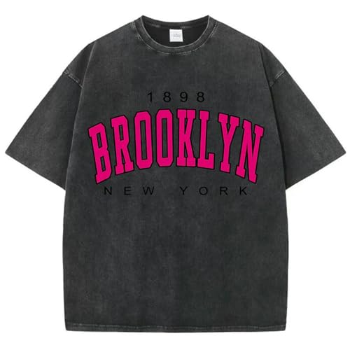 XGMTHBDD T Shirt Damen Womens Baumwolle Gewaschen T-Shirts Lose O-Ausschnitt Kurzarm Brooklyn New York Druck Tops Sommer Straße Weibliche Kleidung-schwarz-m XGMTHBDD T Shirt Damen Womens Baumwolle Gewaschen T-Shirts Lose O-Ausschnitt Kurzarm Brooklyn New York Druck Tops Sommer Straße Weibliche Kleidung-schwarz-m von XGMTHBDD