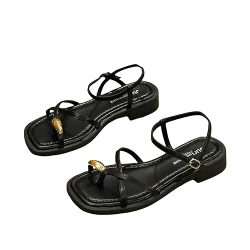 XGMTHBDD sandalen damen Absätze Schuhe Frauen Schwarz Strand Sommer Niedriger Komfort Sport Casual-schwarz-36 von XGMTHBDD