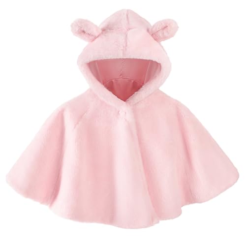 Kapuzenmantel Jungen Mädchen Cape Plüsch Winddicht Kinderponcho Warm Wollmantel Weich Poncho Kleinkind Windjacke Kunstwolle Outdoor Dinoumhang Elefant Kinder Windjacke Herbst Winter (Rosa 80cm) von XGOPTS