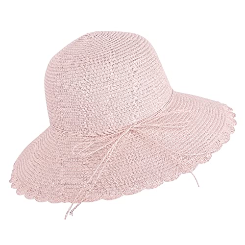 XGOPTS Sonnenhut Stylisch Sommerhut mit Schleife Strohhut Damen Mädchen Strandmütze Elegant Damenhut Faltbar Atmungsaktiv Freizeithut Breite Krempe Strandhut Sonnenschutz Retro Urlaub Strand von XGOPTS